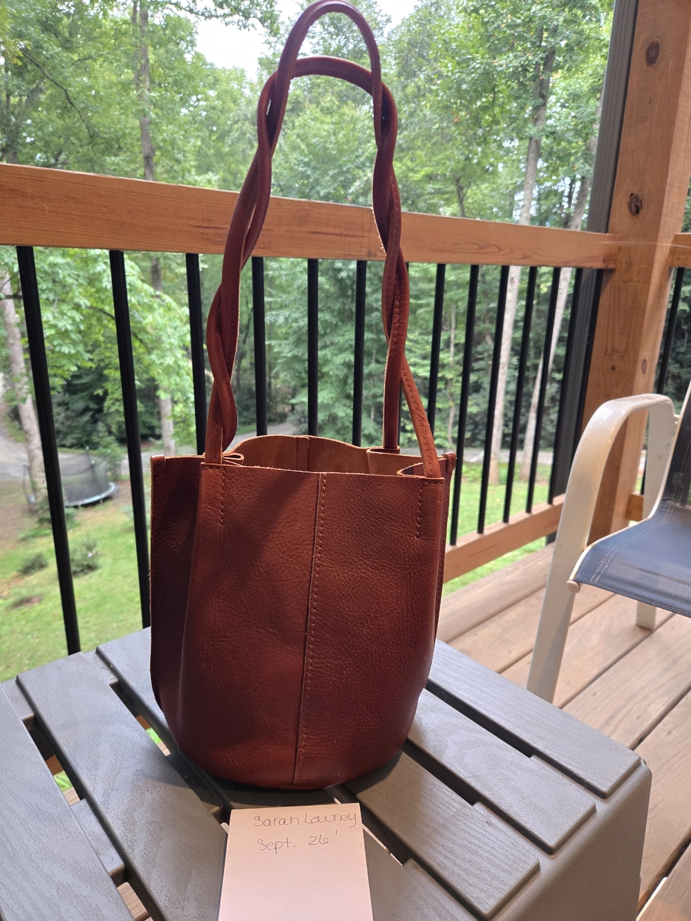 Portland Leather Goods Small Devan Bucket Bag. Pebbled chestnut color. GUC